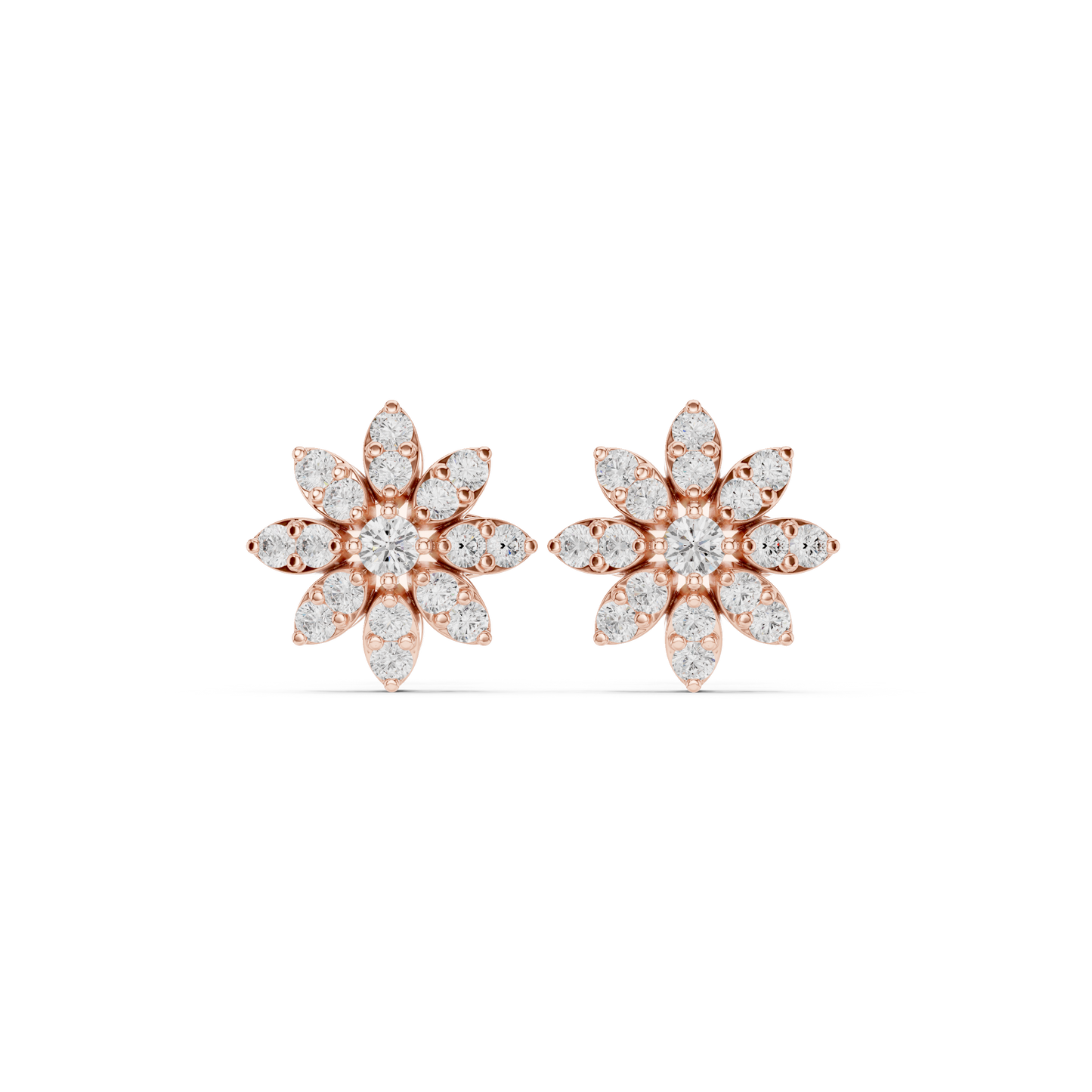 Handcrafted 14K Gold Flower Diamond Earrings Luxury Cluster Studs for Bridal Engagement and Anniversary Gift for Her