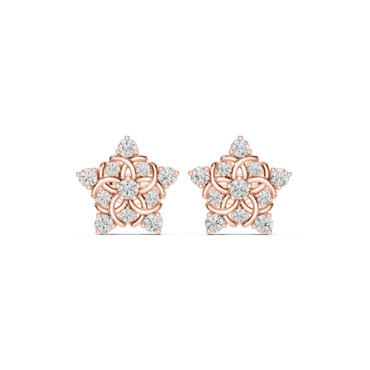 Handcrafted 14K Gold Flower Earrings With Lab Grown Diamonds Luxury Jewelry For Her