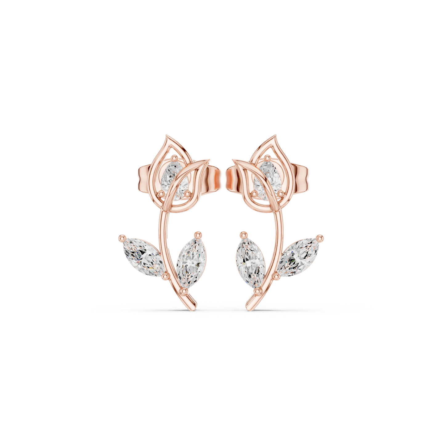 Handcrafted 14K Gold Marquise Pear Diamond Earrings Side Profile View For Luxury Jewelry Website Listing