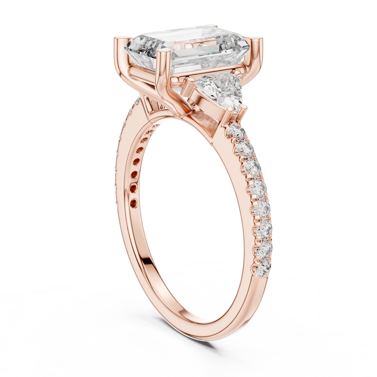 Handcrafted 14K Gold Three Stone Ring Featuring Emerald Cut Lab Grown Diamond Perfect For Anniversary Gift Ideas