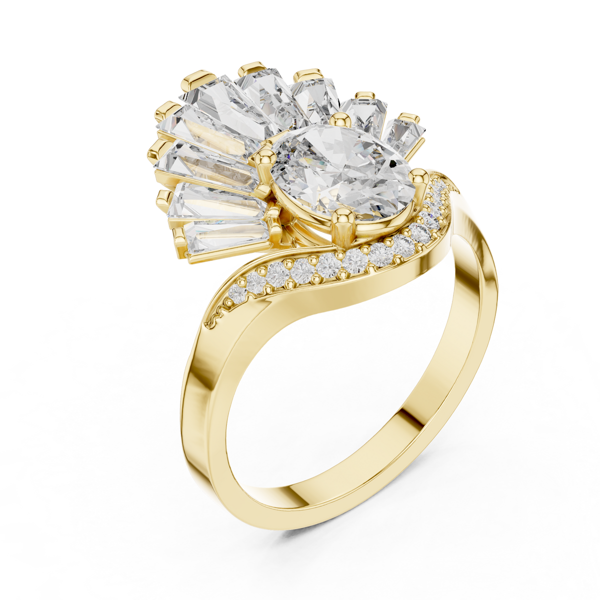 Handcrafted Fine Jewelry Ring 14K Solid Gold Lab Grown Diamond Moissanite 45 Degree Angled Perspective Sparkle Light Refraction View 18k gold jewelry handmade ring HB Prestige Jewels
