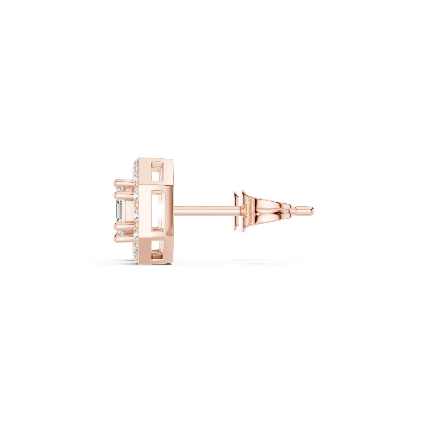 Handmade 14K Gold Lab Grown Diamond Halo Earrings Side Profile View Showing Secure Setting And Fine Craftsmanship