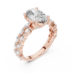 Handmade 14K Gold Oval Lab Grown Diamond Ring With Marquise Side Stones Perfect Bridal Statement Piece
