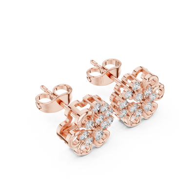 Lab Grown Diamond Flower Stud Earrings | Solid Gold Cluster Studs | 0.44 Ct