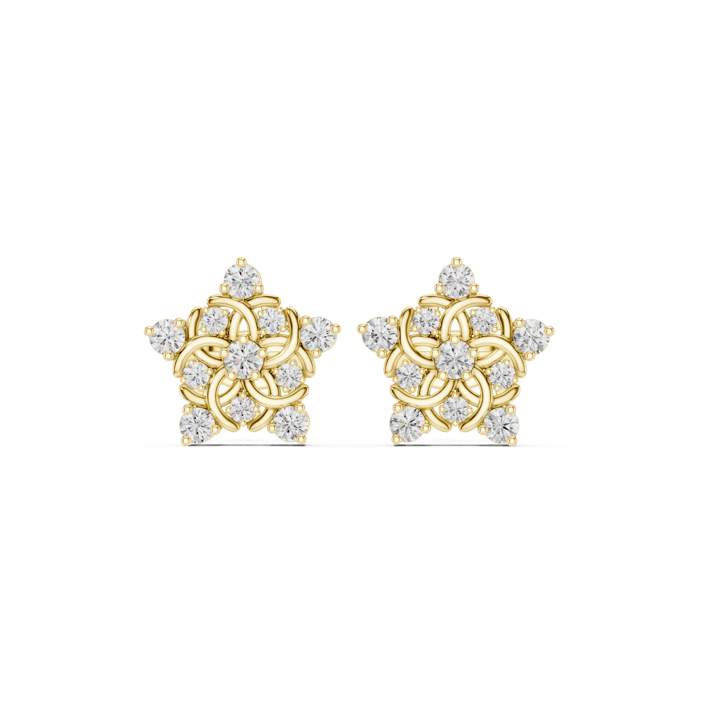 High End 14K Gold Floral Lab Diamond Earrings Minimalist Design For Modern Women