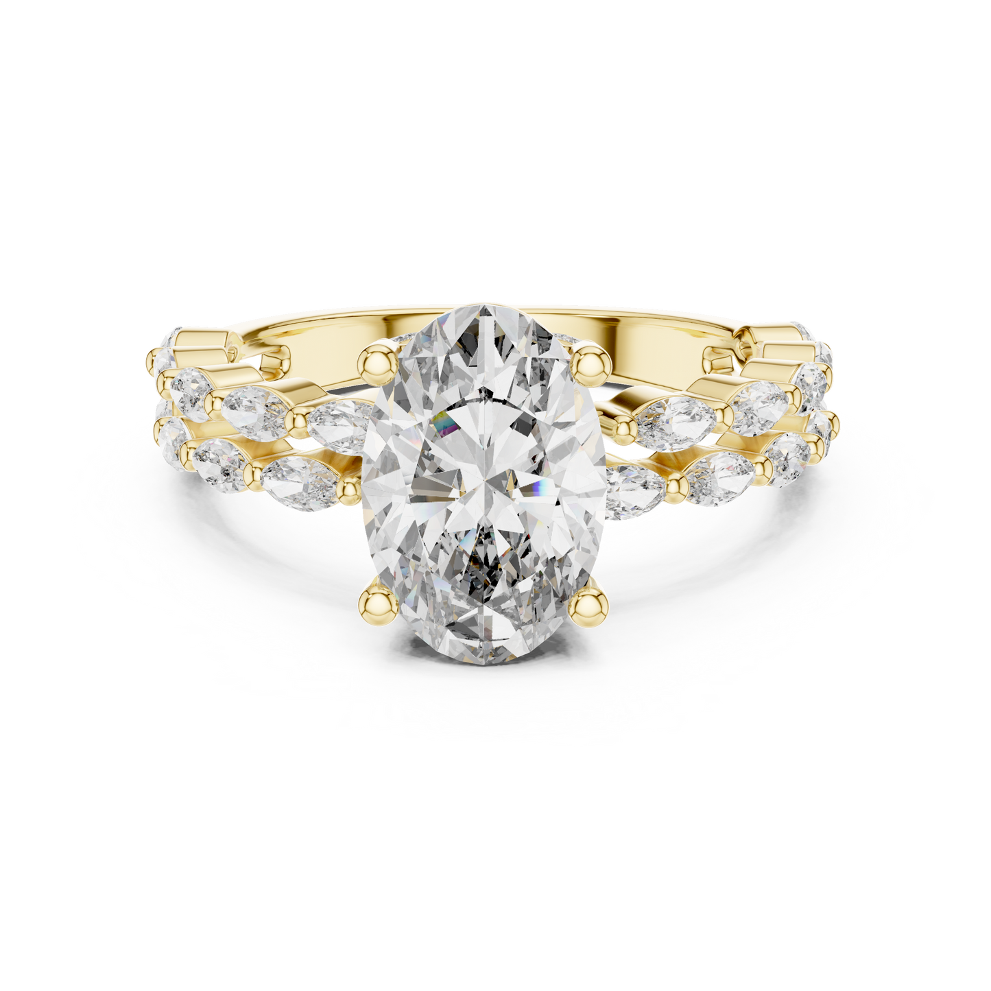 High Quality 14K Gold Oval Lab Grown Diamond Ring Detailed CAD Design View For Technical Specifications
