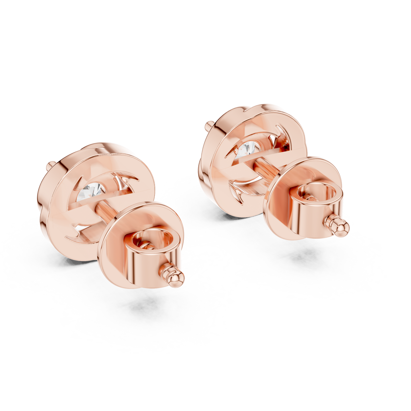 High Shine 14K Gold Diamond Studs Angle View