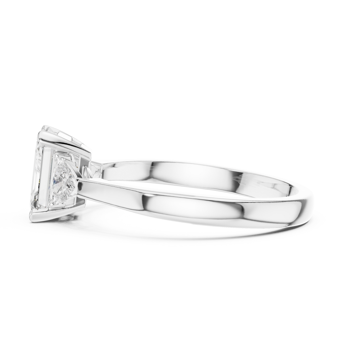Lifestyle composition showing the 14K Gold 3 Stone Ring stacked with a simple wedding band to visualize a complete bridal set look for potential customers shopping on Etsy

