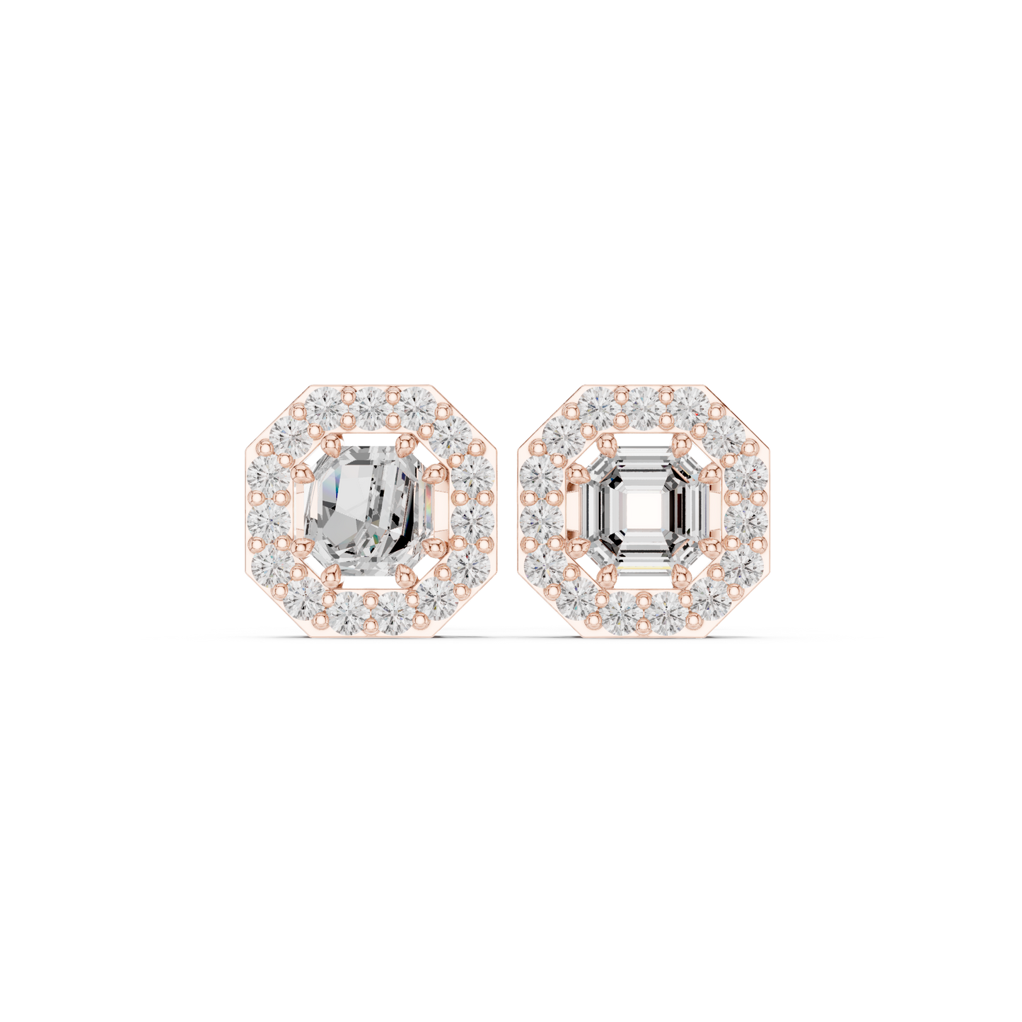 Luxury 14K Gold Diamond Halo Stud Earrings Close Up Macro Shot For High Converting Online Jewelry Store Product Page