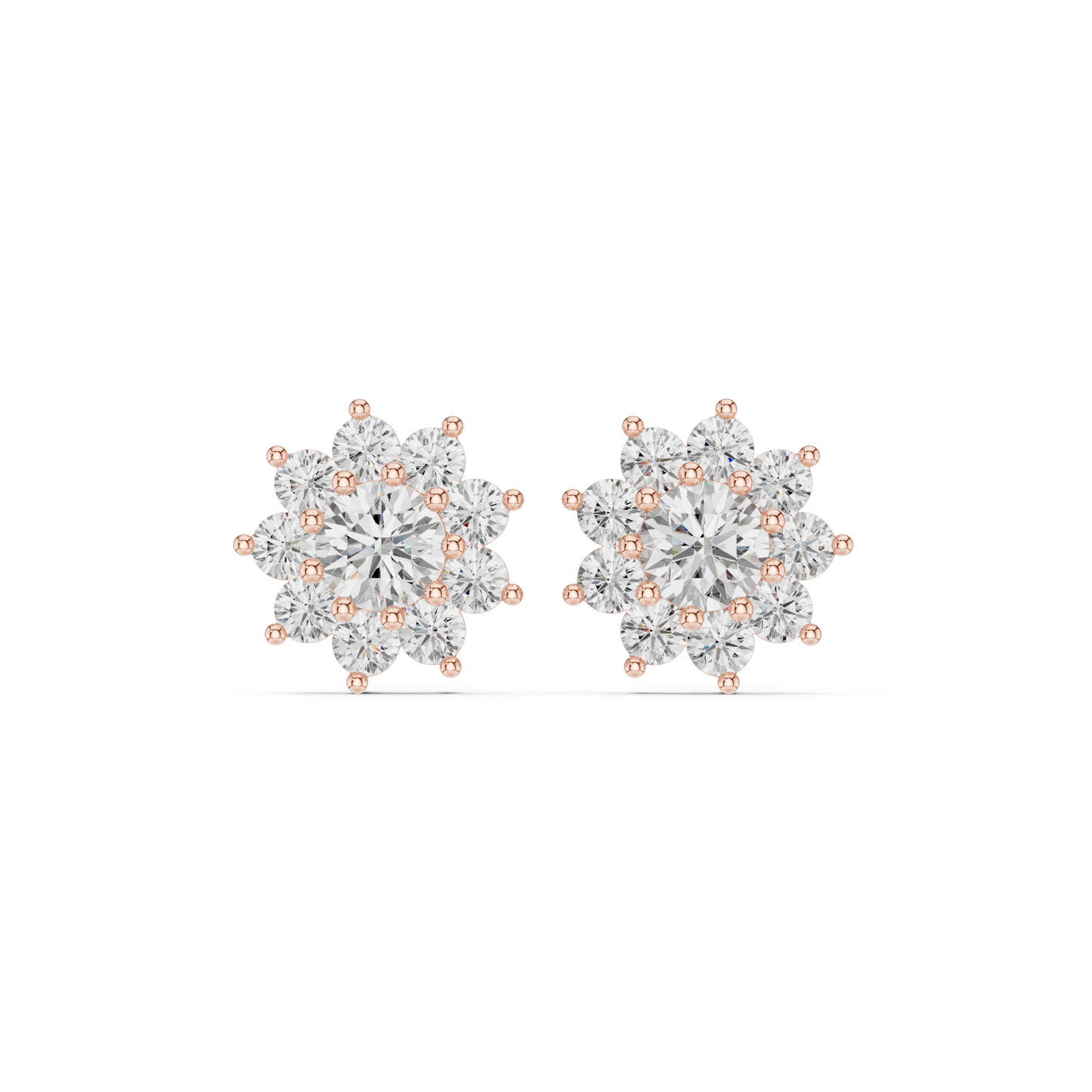 Luxury 14K Gold Floral Cluster Stud Earrings With Premium Lab Grown Diamonds 14K Gold Diamond Stud Earrings | Lab Grown Diamond Cluster Earrings | Bridal Wedding Jewelry | Anniversary Gift for Her | Minimalist Earrings Real Life Hand Model Wear Finger Scale Proportions Elegance View Cluster Earrings Gold Stud Earrings HB Prestige Jewels