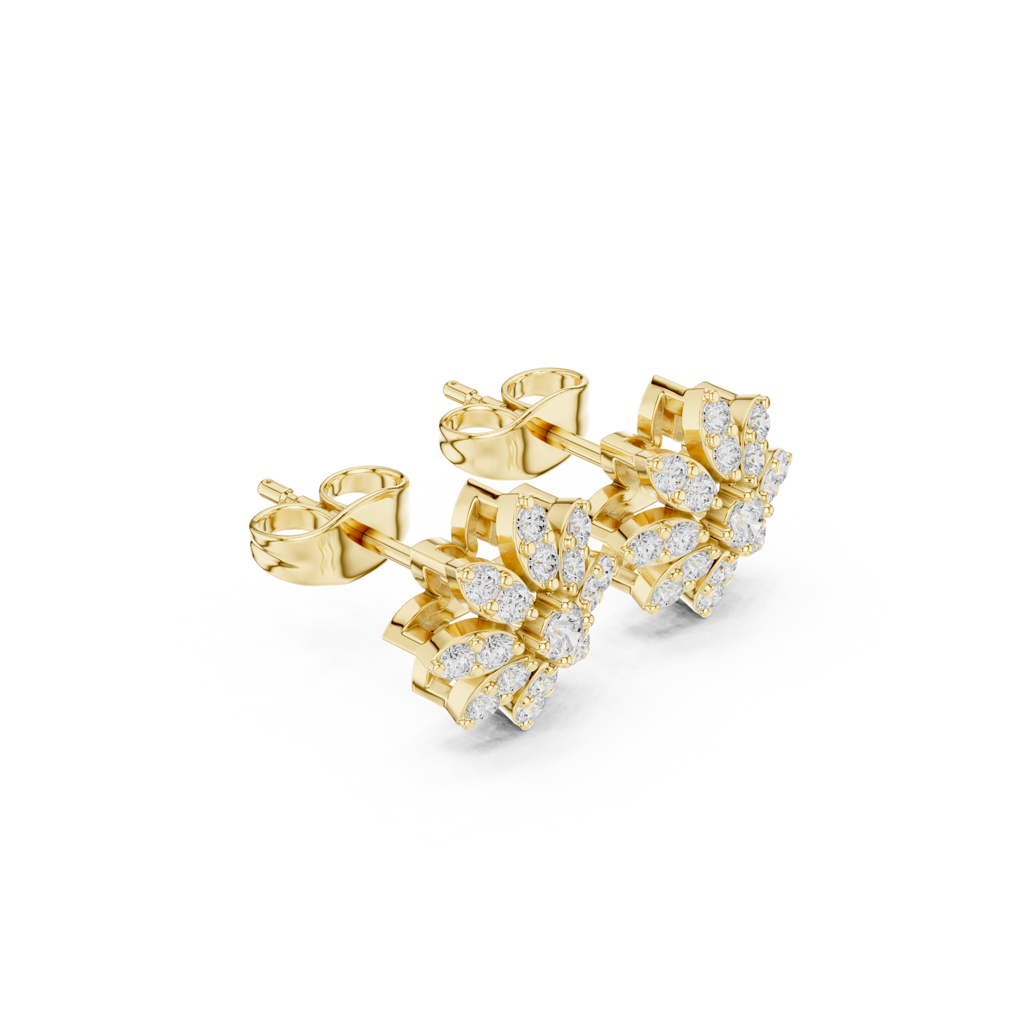 Luxury 14K Gold Flower Stud Earrings Featuring Lab Grown Diamonds Brilliant Floral Design For Modern Women