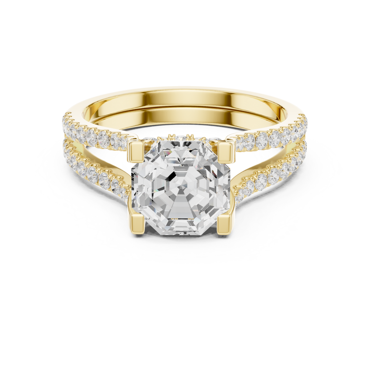 Luxury 14K Gold Octagon Cut Lab Diamond Ring With Intricate Hidden Halo Side Profile Perspective