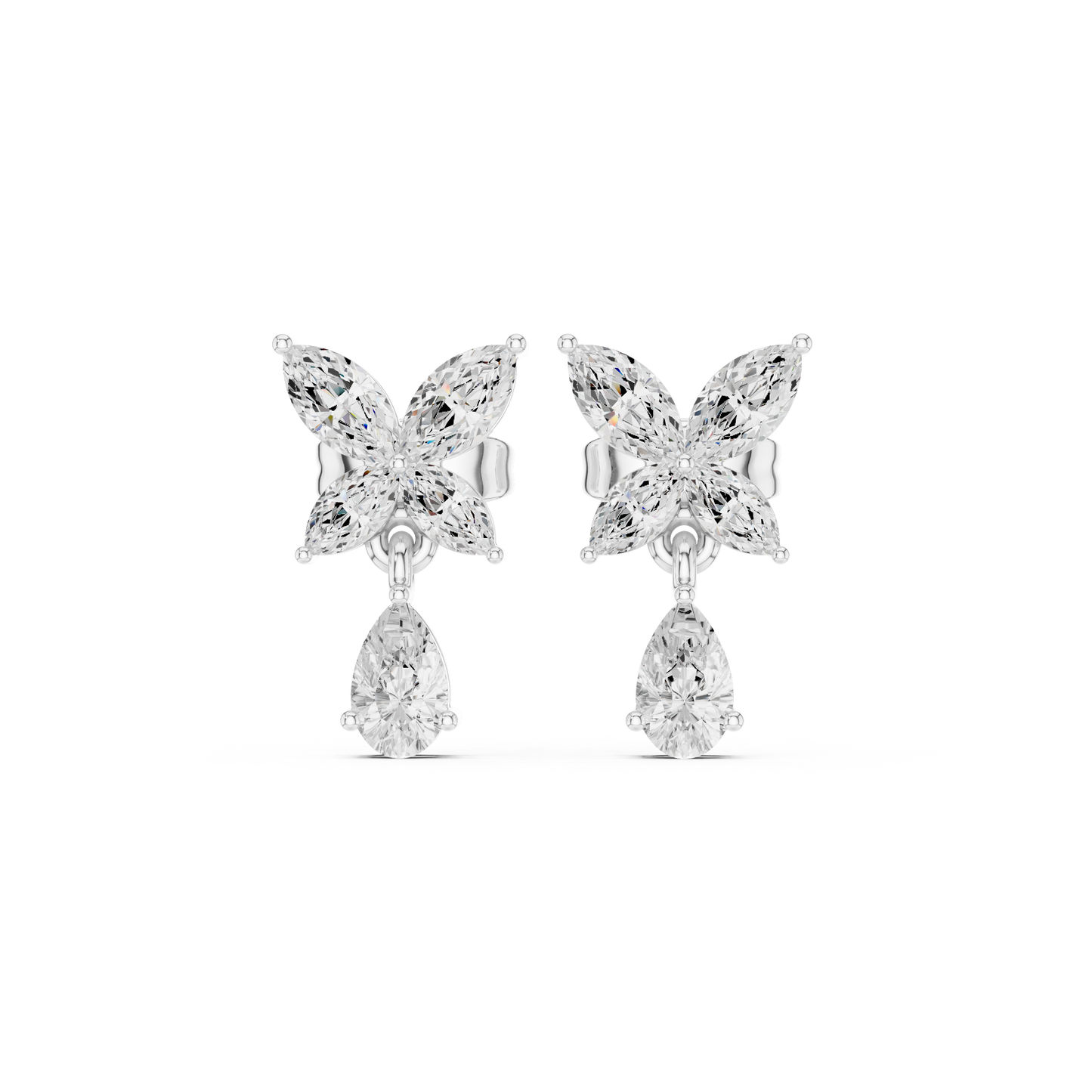 Luxury Gold Butterfly Earrings With Marquise Diamond Wings And Pear Cut Drop For Bridal And Anniversary Jewelry