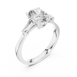 Luxury dark velvet gift box presentation featuring this premium oval lab grown diamond three stone ring, ideal for anniversary gifts and romantic proposals for her

