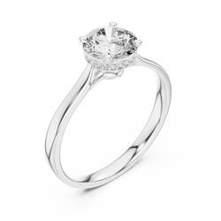 Luxury velvet ring box presentation featuring the solid 14K gold lab diamond solitaire engagement ring resting on soft white fabric. A perfect gift ready presentation for Valentine Day, birthdays, Christmas, or surprise marriage proposals.

