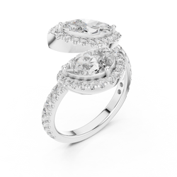 Luxury velvet ring gift box open view presenting a sparkling 14K Gold Lab Diamond Toi Et Moi Bypass Ring ideal for anniversary gift engagement or romantic promise ring proposal

