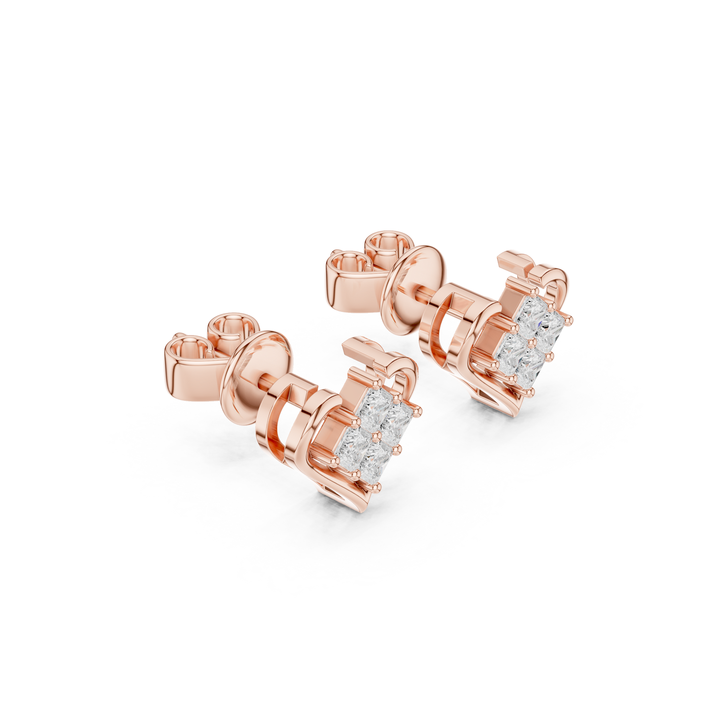 Heart Shape Princess Cut Diamond Stud Earrings in 14K Gold | Minimal Luxury Love Earrings | Princess Cut Cluster Diamond Heart Stud Earrings | Elegant Bridal & Daily Wear