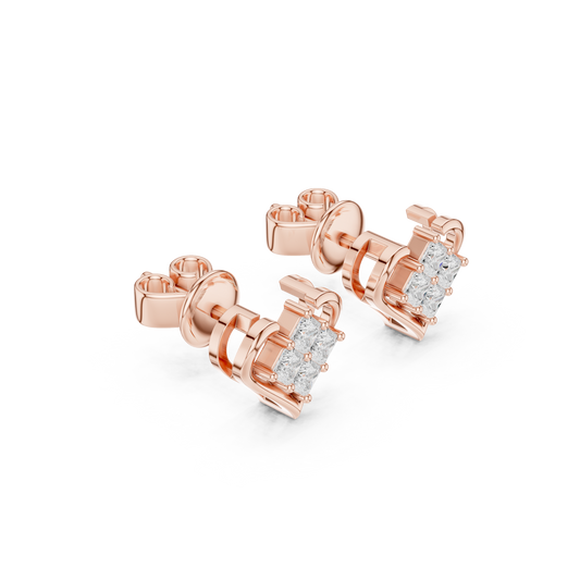 Heart Shape Princess Cut Diamond Stud Earrings in 14K Gold | Minimal Luxury Love Earrings | Princess Cut Cluster Diamond Heart Stud Earrings | Elegant Bridal & Daily Wear