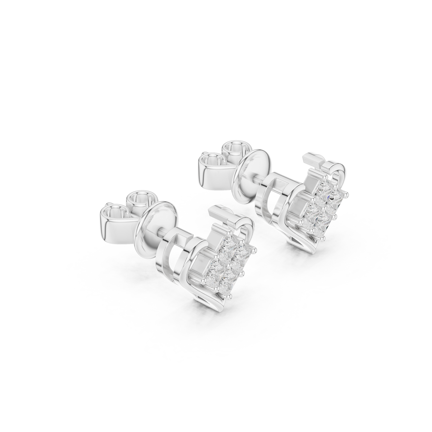 Heart Shape Princess Cut Diamond Stud Earrings in 14K Gold | Minimal Luxury Love Earrings | Princess Cut Cluster Diamond Heart Stud Earrings | Elegant Bridal & Daily Wear