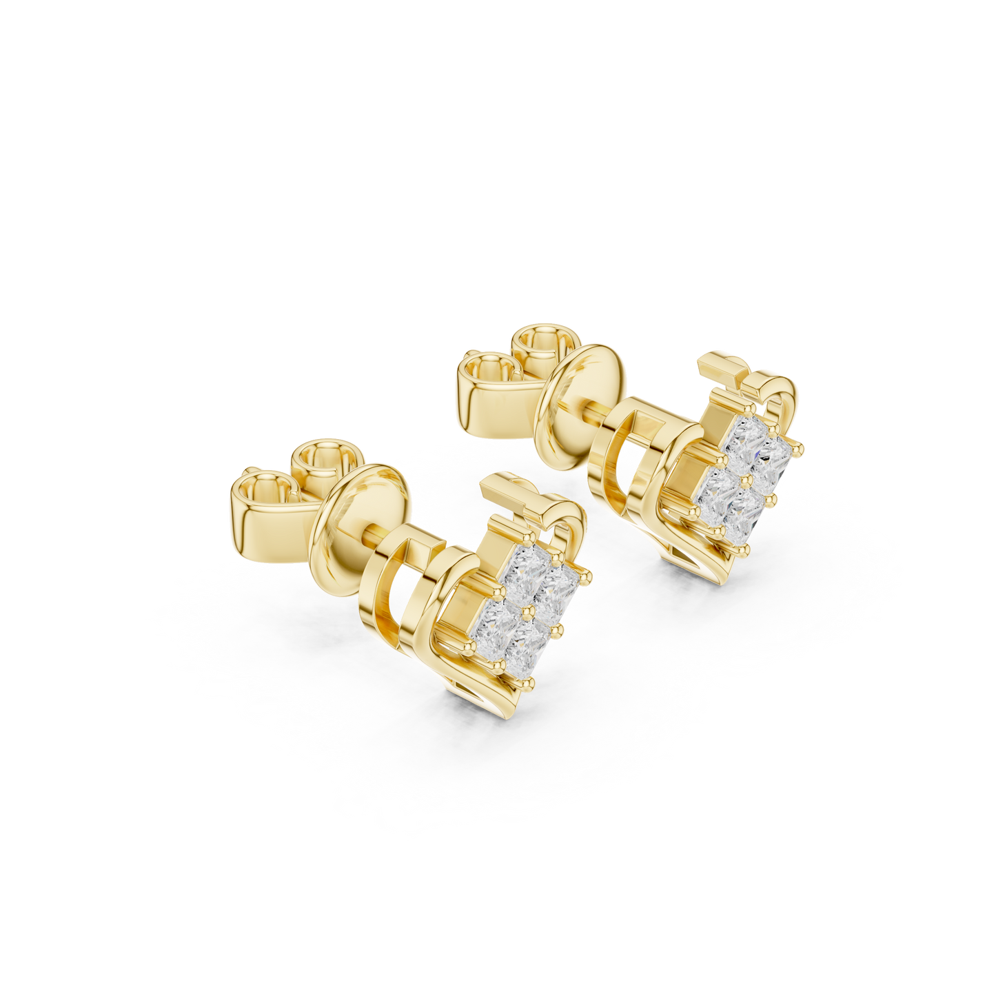 Heart Shape Princess Cut Diamond Stud Earrings in 14K Gold | Minimal Luxury Love Earrings | Princess Cut Cluster Diamond Heart Stud Earrings | Elegant Bridal & Daily Wear