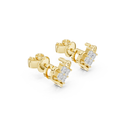 Heart Shape Princess Cut Diamond Stud Earrings in 14K Gold | Minimal Luxury Love Earrings | Princess Cut Cluster Diamond Heart Stud Earrings | Elegant Bridal & Daily Wear