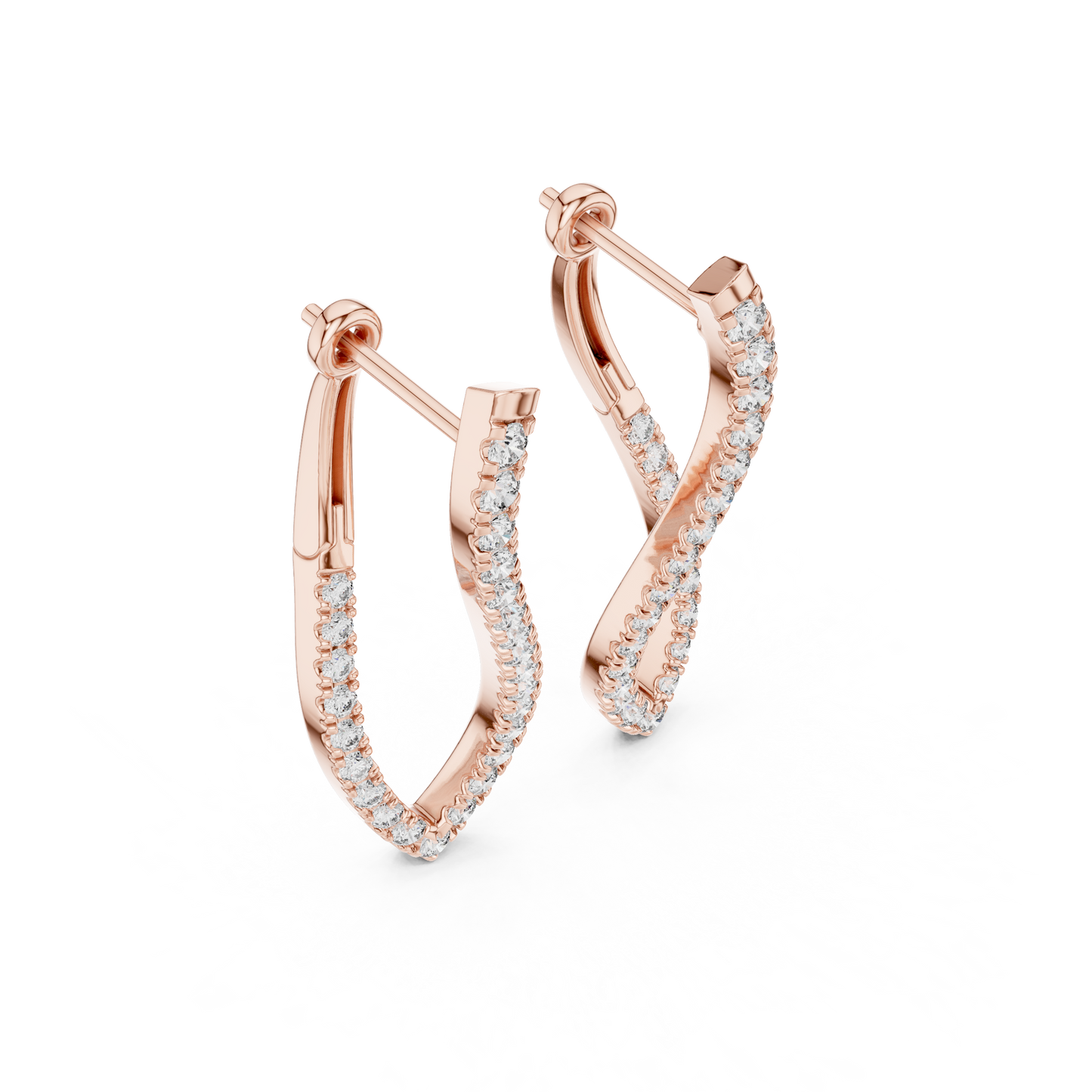 Main Front View of Twisted Navette Diamond Hoop Earrings