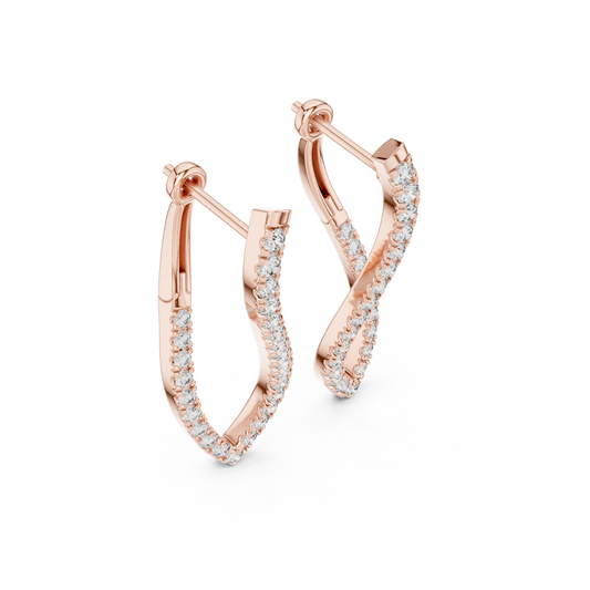 Main Front View of Twisted Navette Diamond Hoop Earrings
