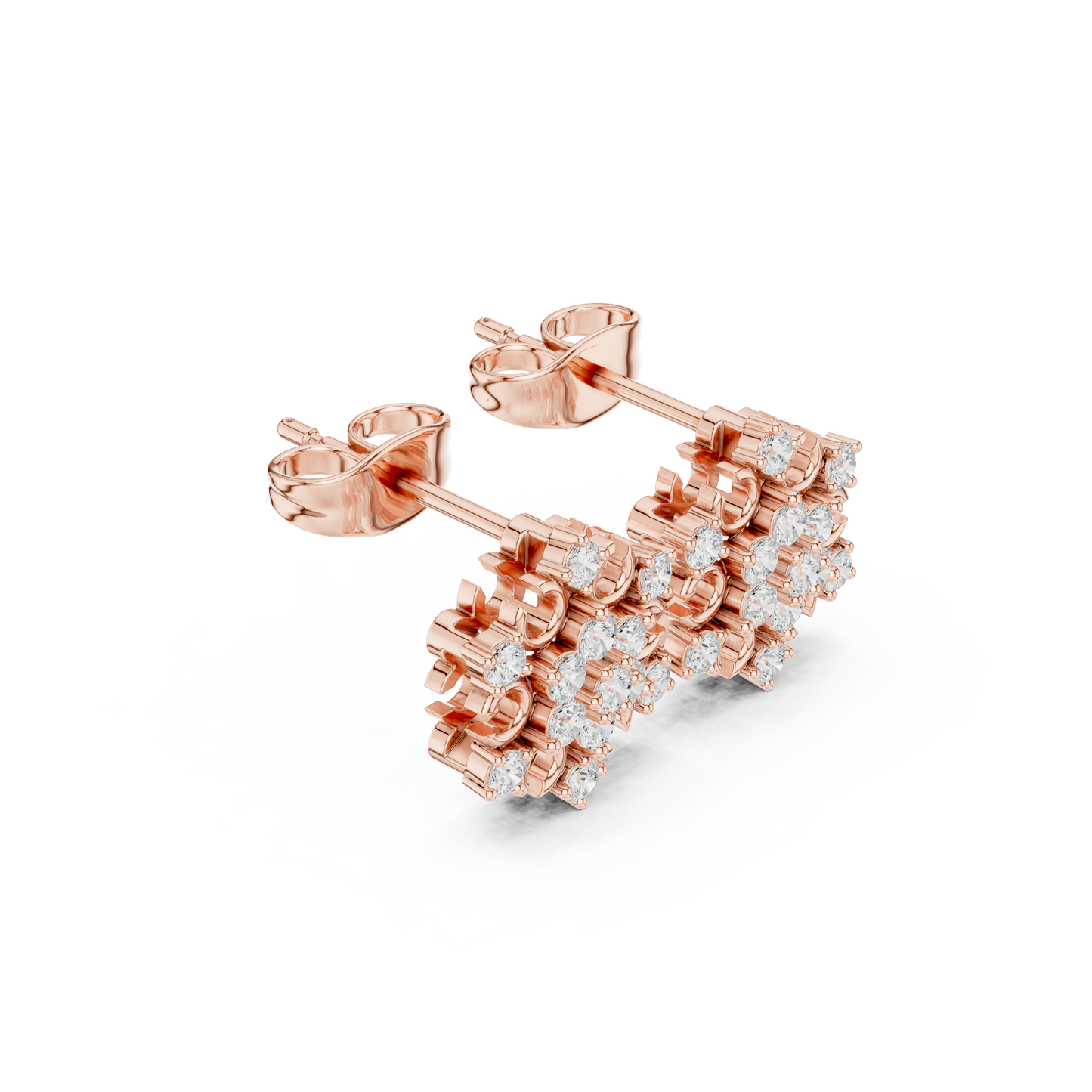 Main studio view of 14K Gold Cluster Floral Lab Grown Diamond Earrings showing intricate prong settings and round brilliant cut stones with high resolution detail for Etsy shoppers searching for luxury gold jewelry gifts for her