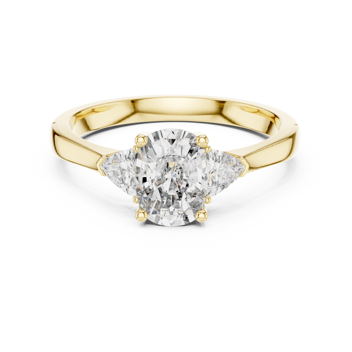 Measurement perspective view with precision scale showing the exact proportions of the 6.90mm cushion cut center diamond and 3.75mm trillion side diamonds set in a handcrafted solid 14K gold band, ensuring full buyer trust and clear product specifications for online shoppers on Google and Etsy.

