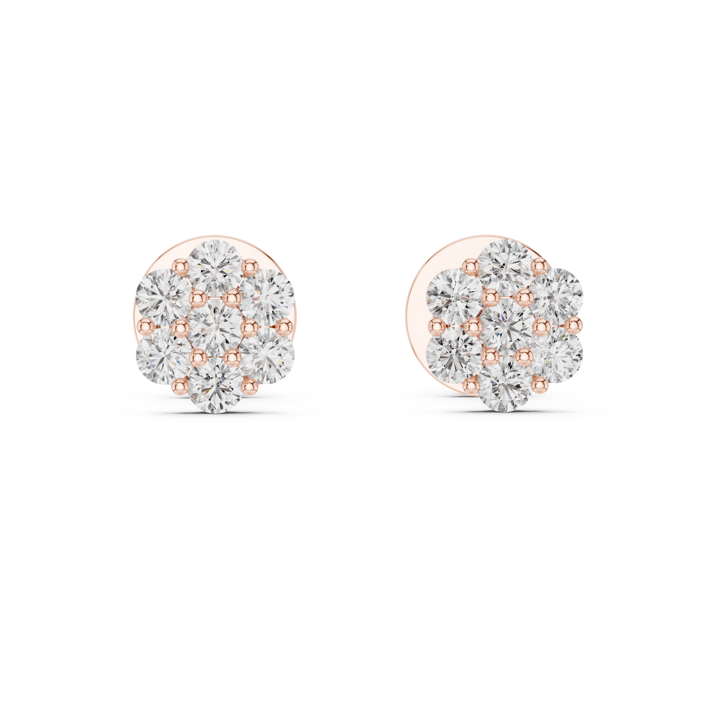 Minimal luxury silver flower stud earrings - top angle view