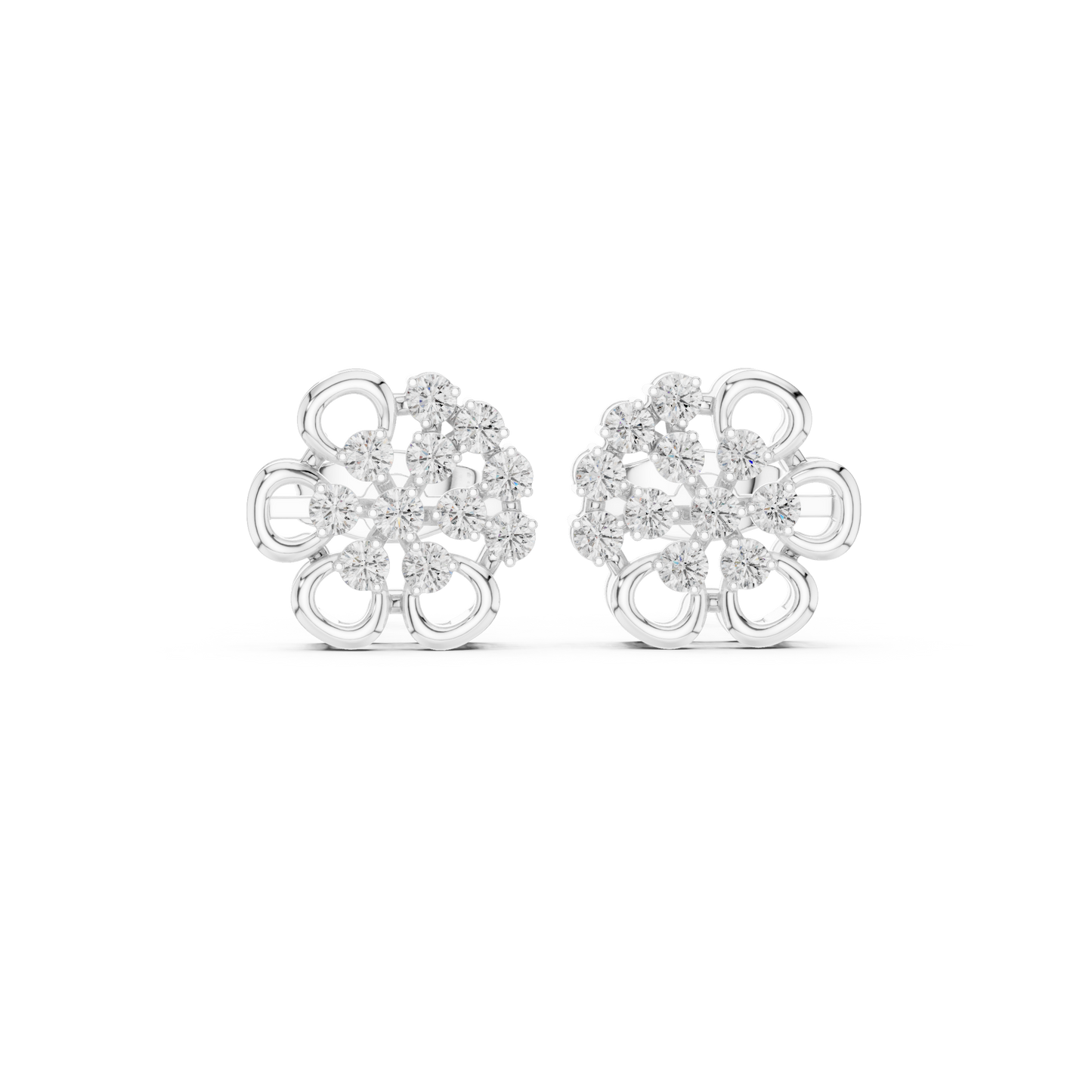 Minimalist Floral Stud Earrings For Women With High Luster Moissanite Stones Floral Cluster Stud Earrings | 925 Silver Moissanite Earrings | Dainty Cluster Studs | Bridal Jewelry | Anniversary Gift | Gift for Her Bridal Wedding Band Matching Pair Stacking Style Showcase View Fine Jewelry Silver Moissanite HB Prestige Jewels