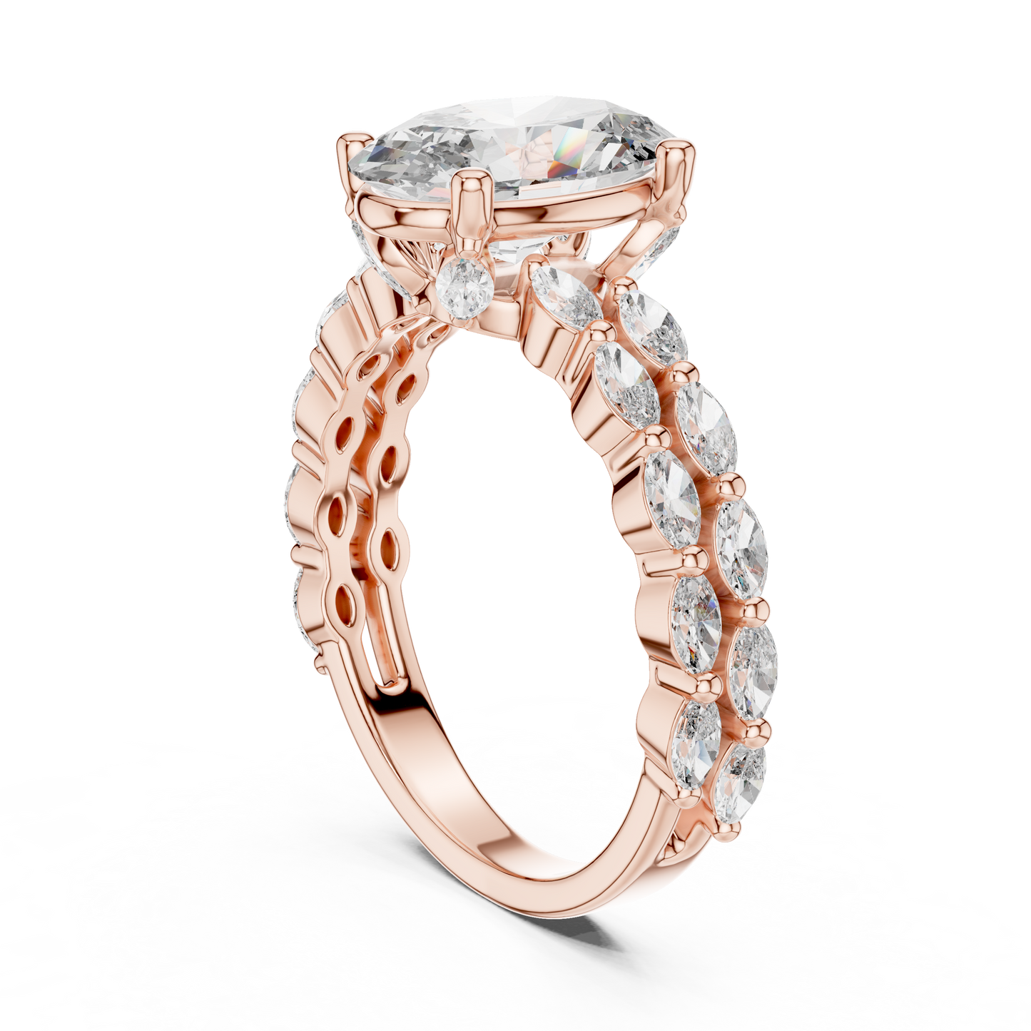 Modern 14K Gold Oval Lab Grown Diamond Engagement Ring Detailed Macro Shot Of Center Stone And Band
