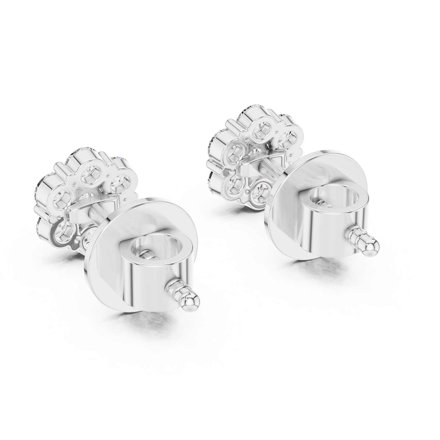 Modern flower cluster stud earrings - setting detail
