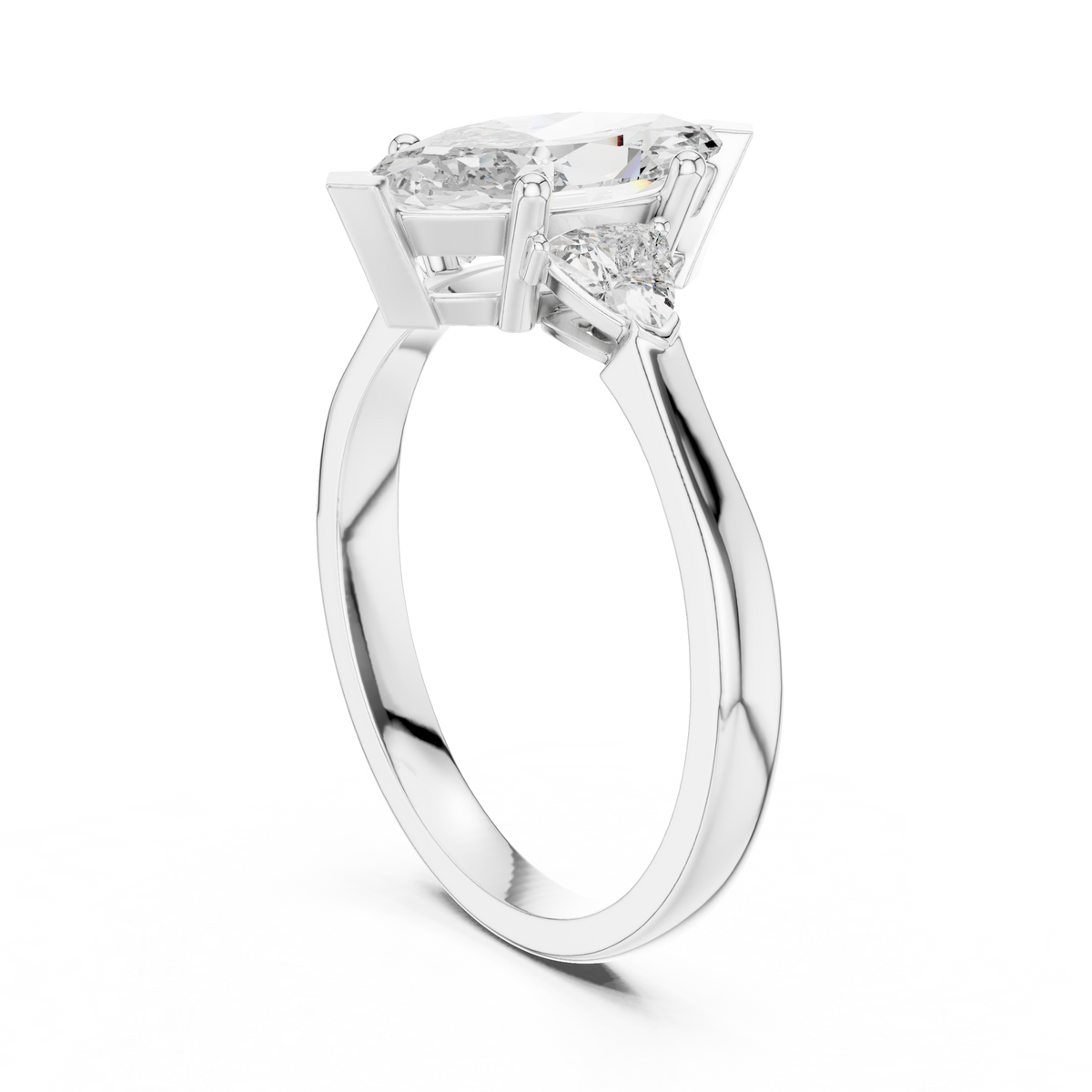 Natural daylight reflection view emphasizing the intense fire and sparkle of eco friendly lab grown diamonds set in yellow gold three stone setting.

