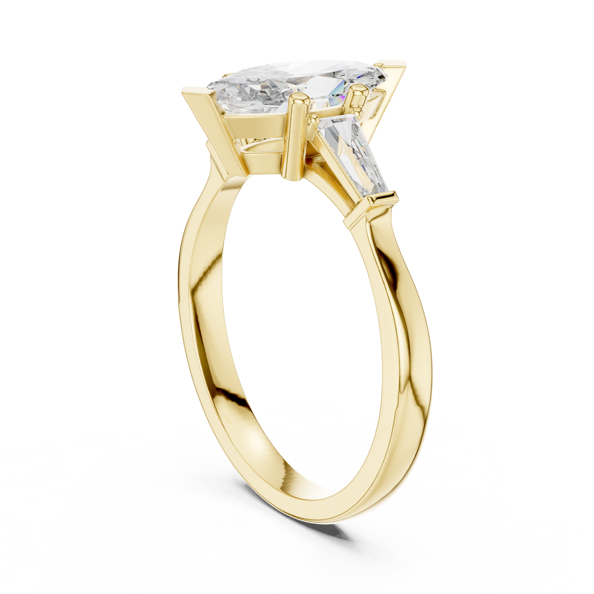 Natural studio lighting view of 14k gold lab grown diamond ring presenting soft elegant shadows clear diamond luster and smooth straight shank ergonomics for American online shoppers.

