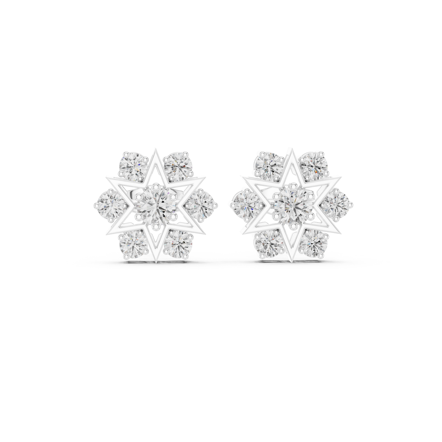 Natural sunlight hitting the Moissanite stud earrings capturing the fiery light dispersion and sparkling brilliance of the stones
