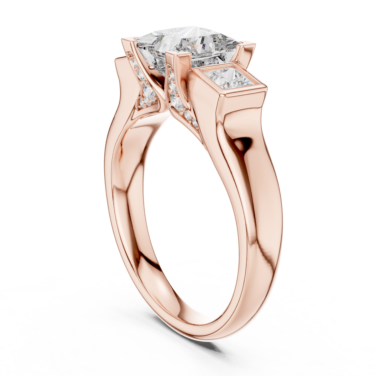 On hand model view of the 14K Gold Princess Cut Diamond Ring displaying how the minimalist design complements the finger shape and how the sparkle of the lab diamond enhances the overall bridal look for potential buyers searching for unique engagement rings.


