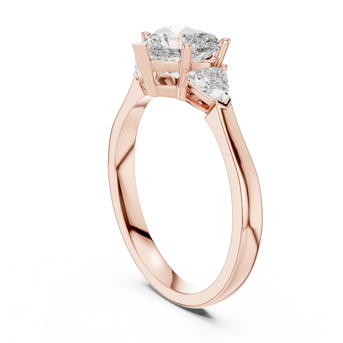 On hand view of the 18K Gold Heart Cut Lab Diamond Ring showing scale proportional fit and sparkling clarity on a women finger for wedding and anniversary inspiration.

