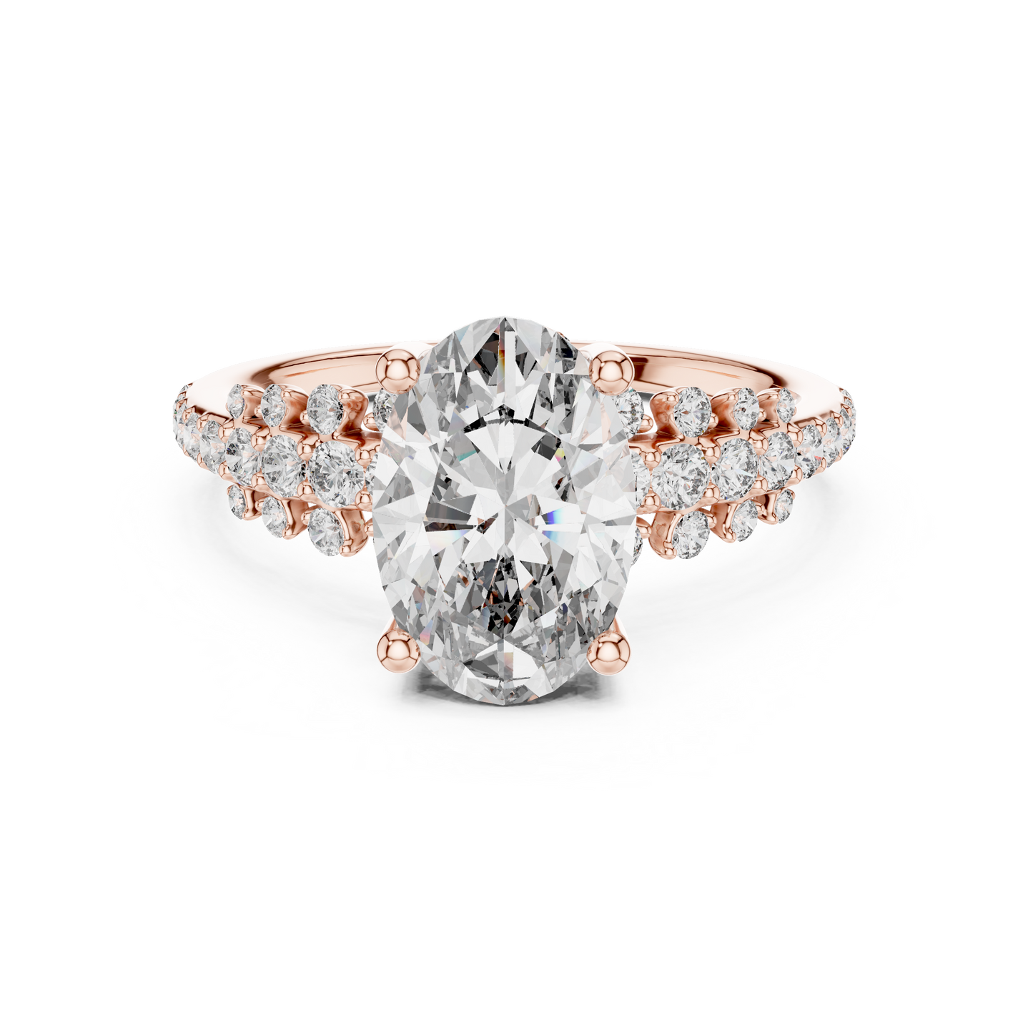 Oval Lab Grown Diamond Engagement Ring 14K Gold Hidden Halo Setting Studio Professional Photography