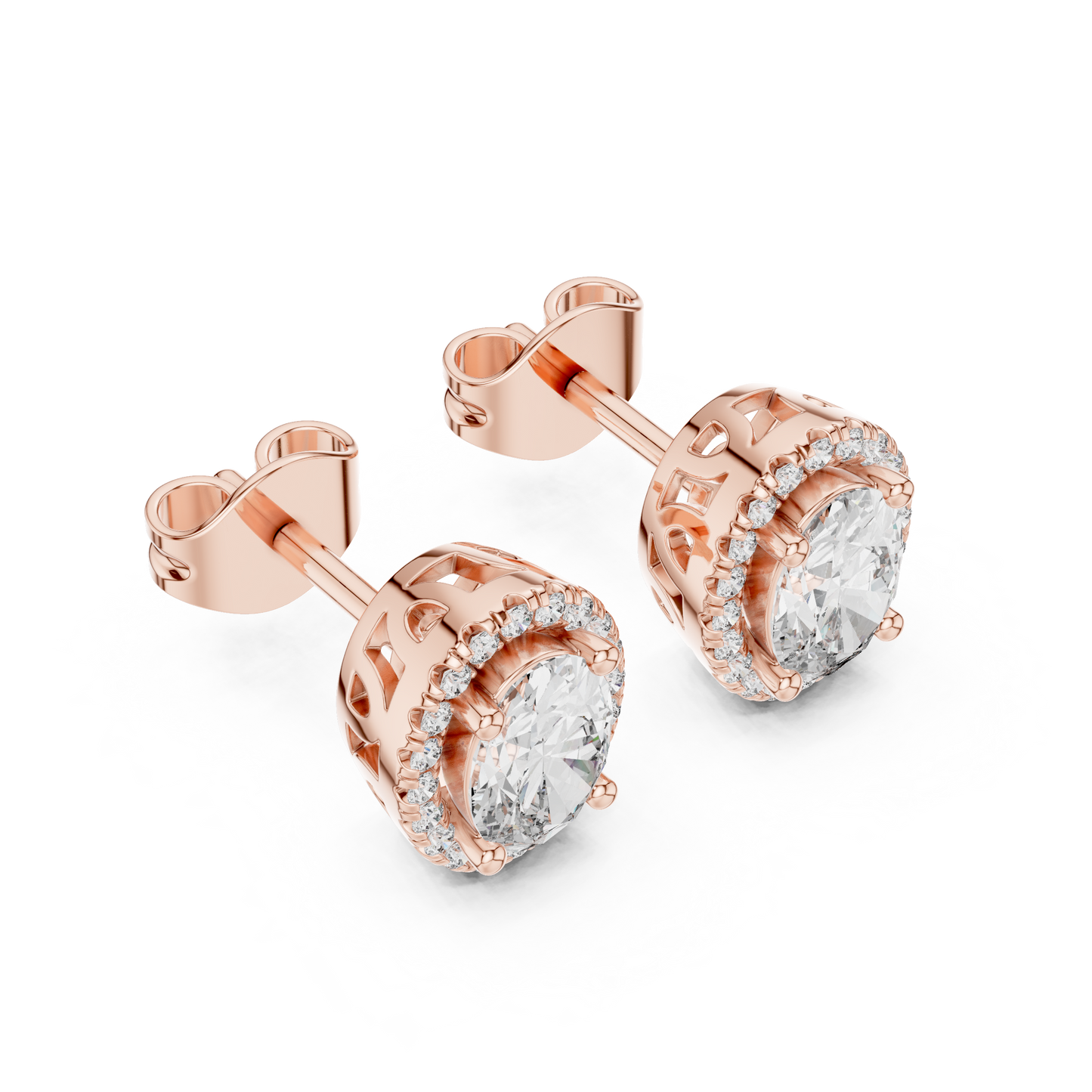 Oval Lab Grown Diamond Halo Stud Earrings Front View