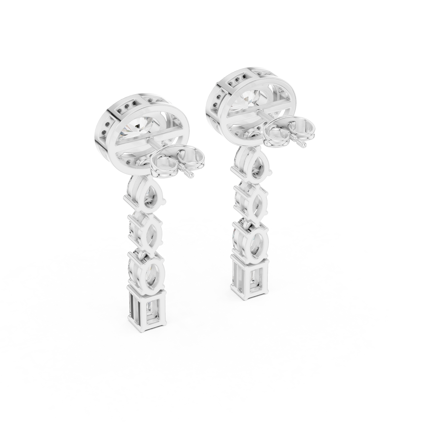 Oval halo drop earrings 925 silver - back view showing post closure