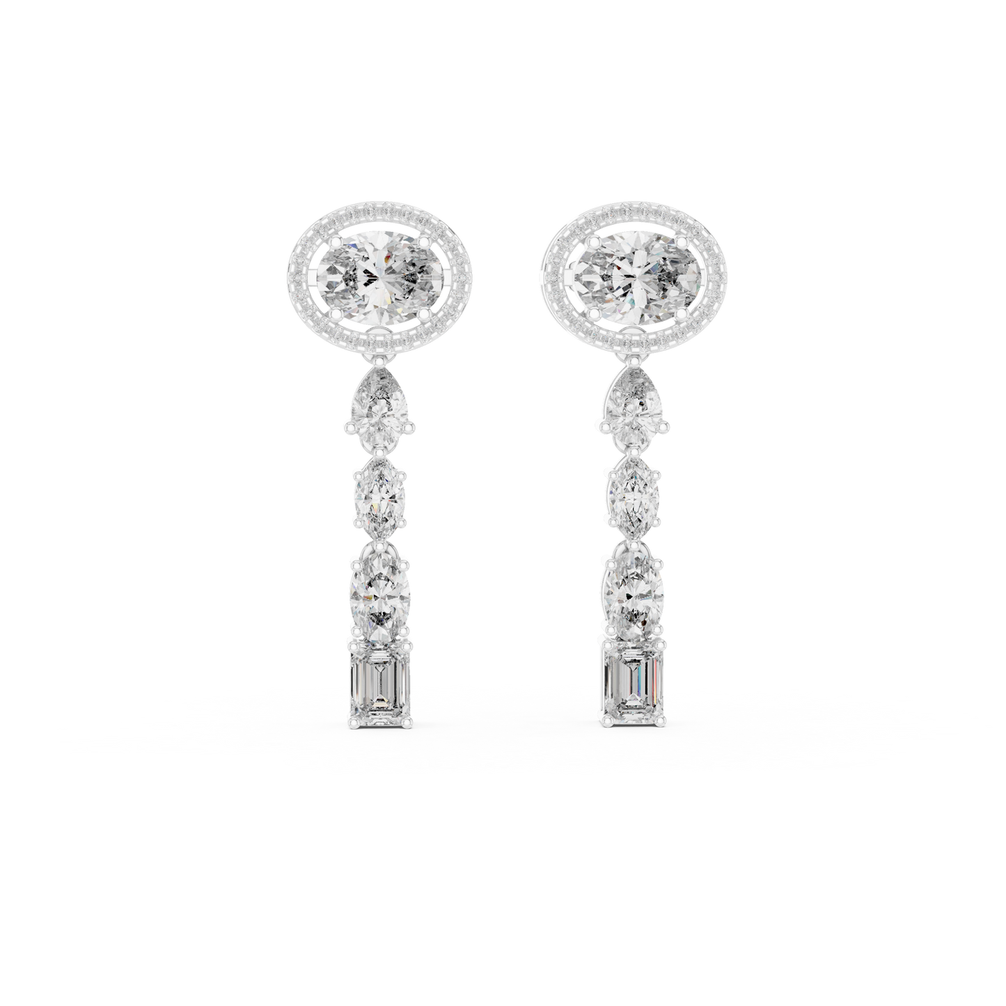 Oval pear marquise cut diamond dangle earrings - front view