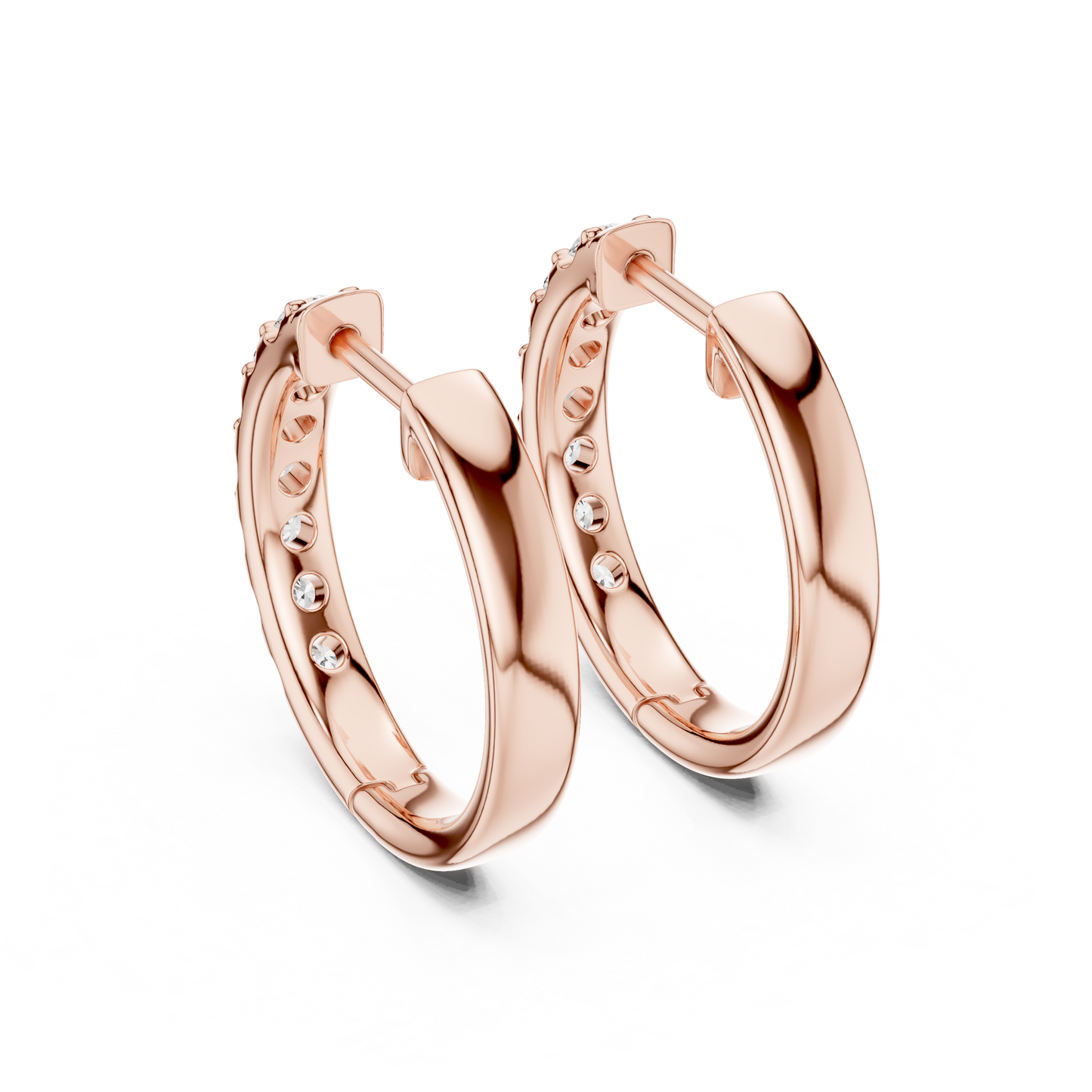 Pair of 14K Gold 0.70 CTW Diamond Huggies Back Angle Shot