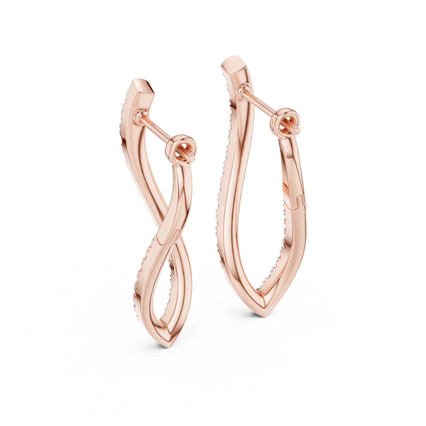 Perspective Angle View of Curved Diamond Navette Hoops