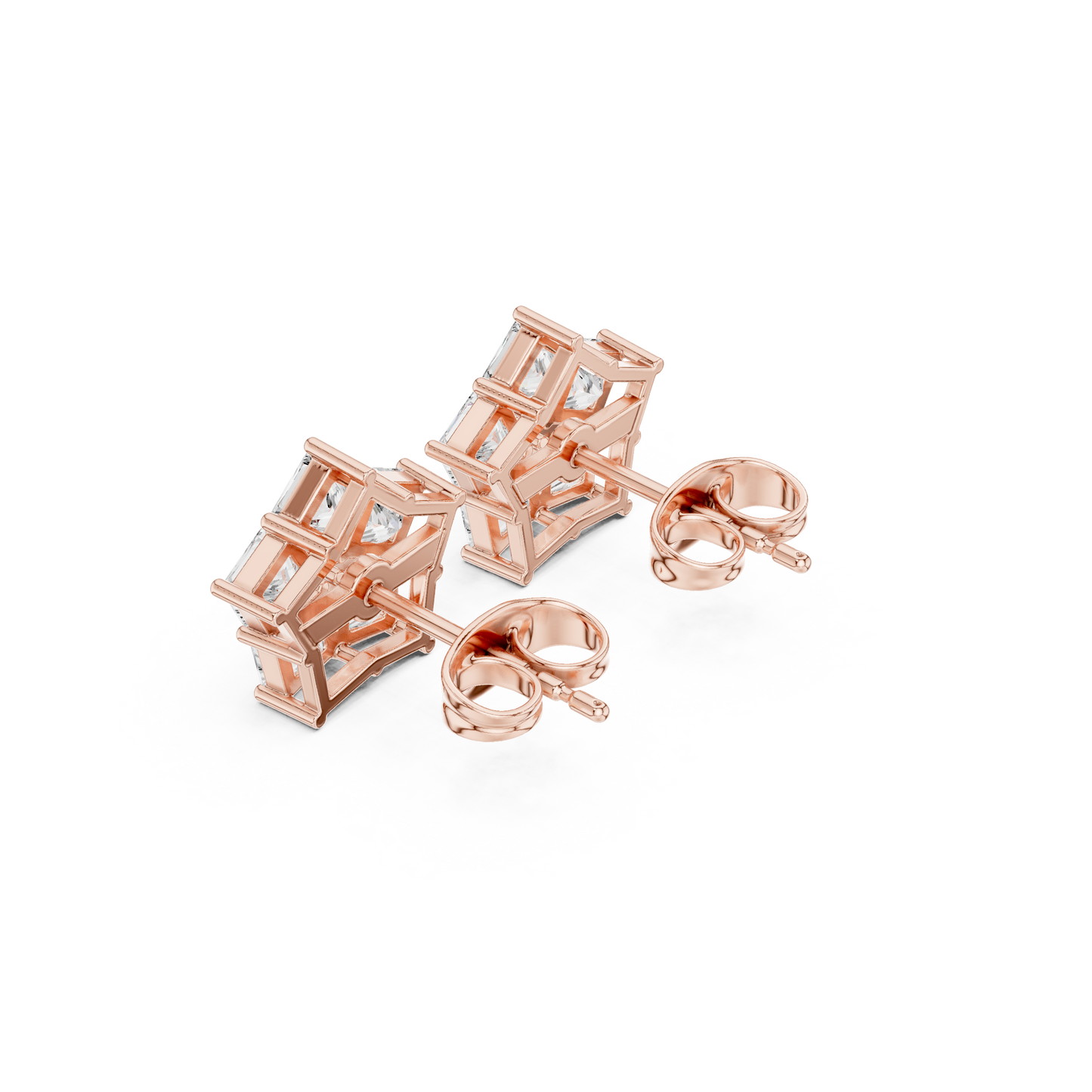 Premium 14K Gold Diamond Earrings Featuring Princess Cut Lab Grown Stones Perfect Birthday Gift For Women Close Up Detail