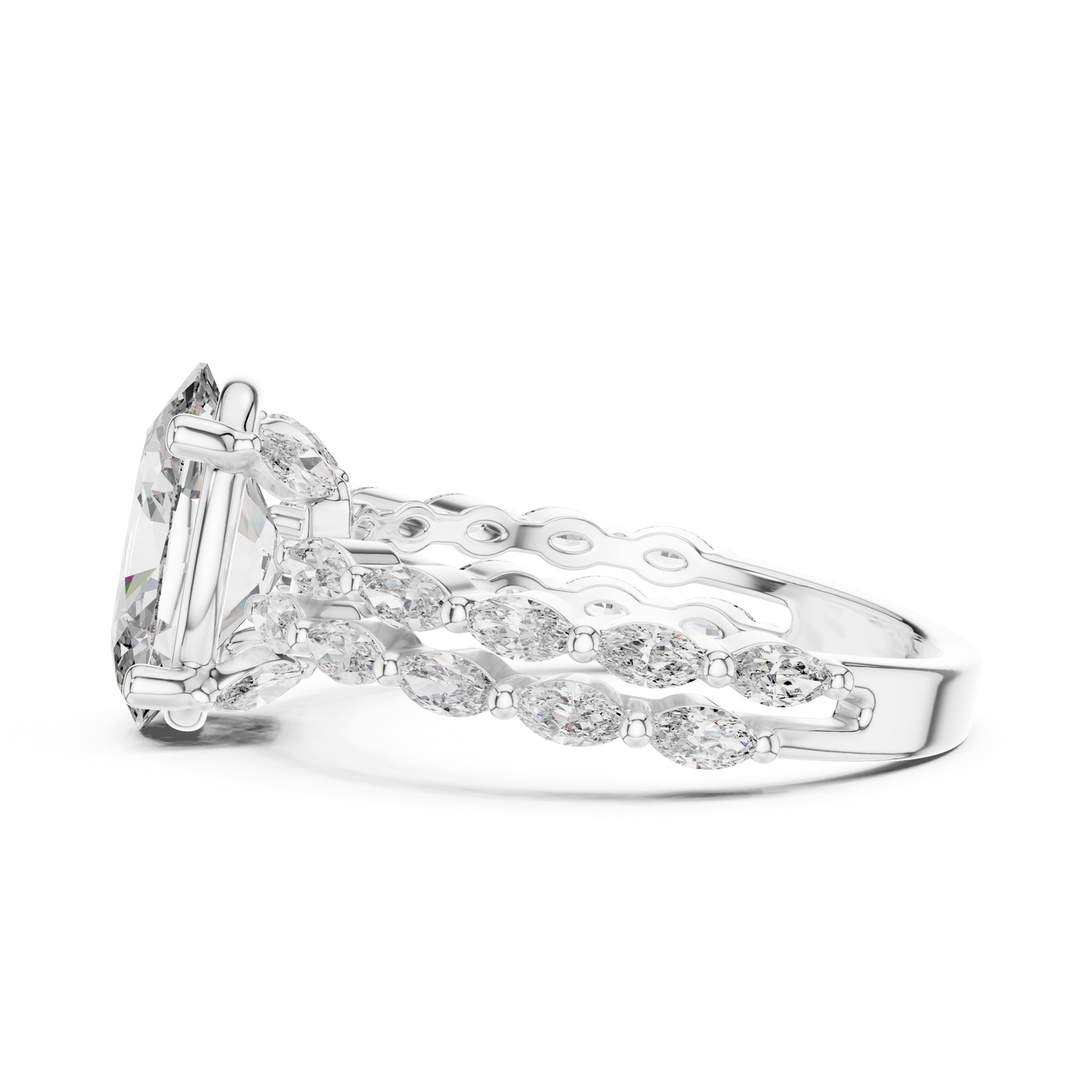 Premium 14K Gold Oval Lab Grown Diamond Promise Ring With Intricate Marquise Accents For Her Birthday
