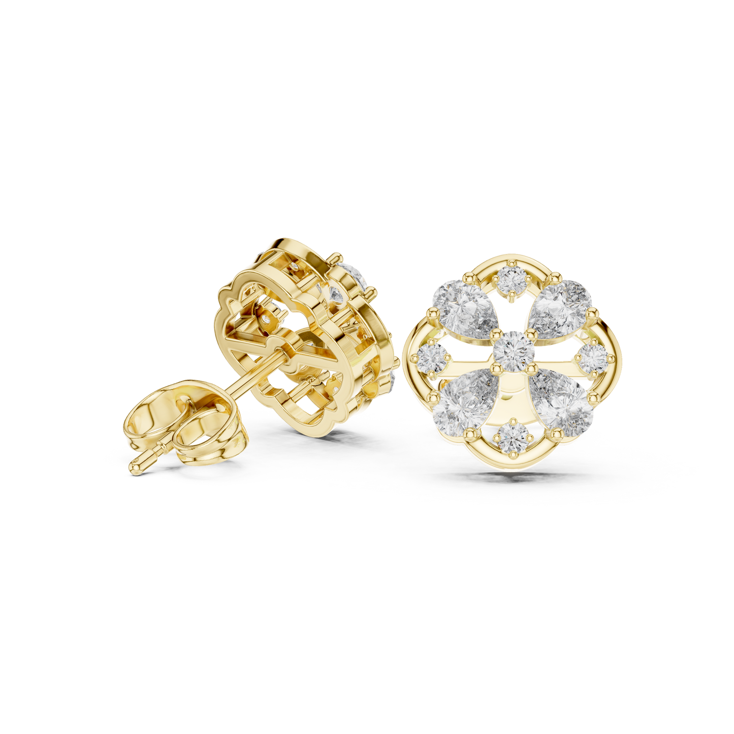 Premium Quality 14K Gold Floral Earrings with Lab Grown Diamonds for Special Occasions