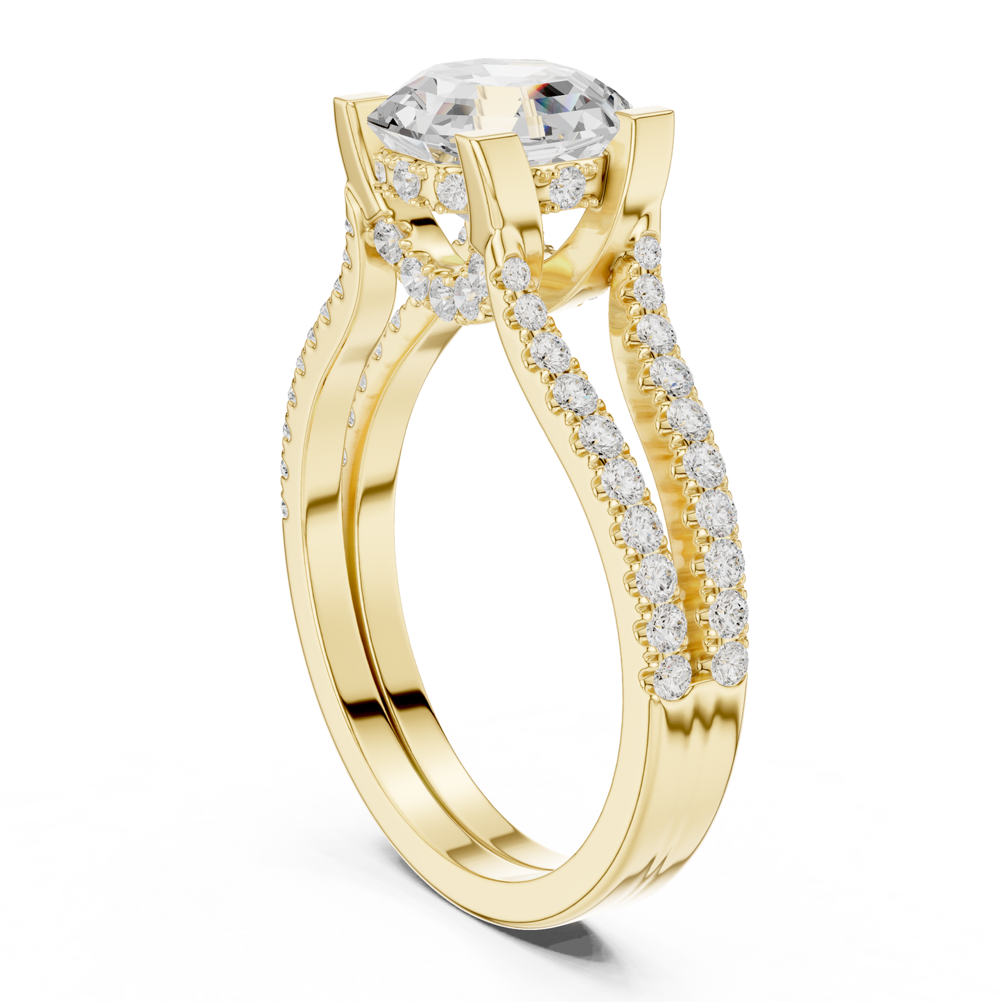 Premium Quality 14K Gold Lab Grown Diamond Ring With Pave Band Setting For Wedding And Engagement