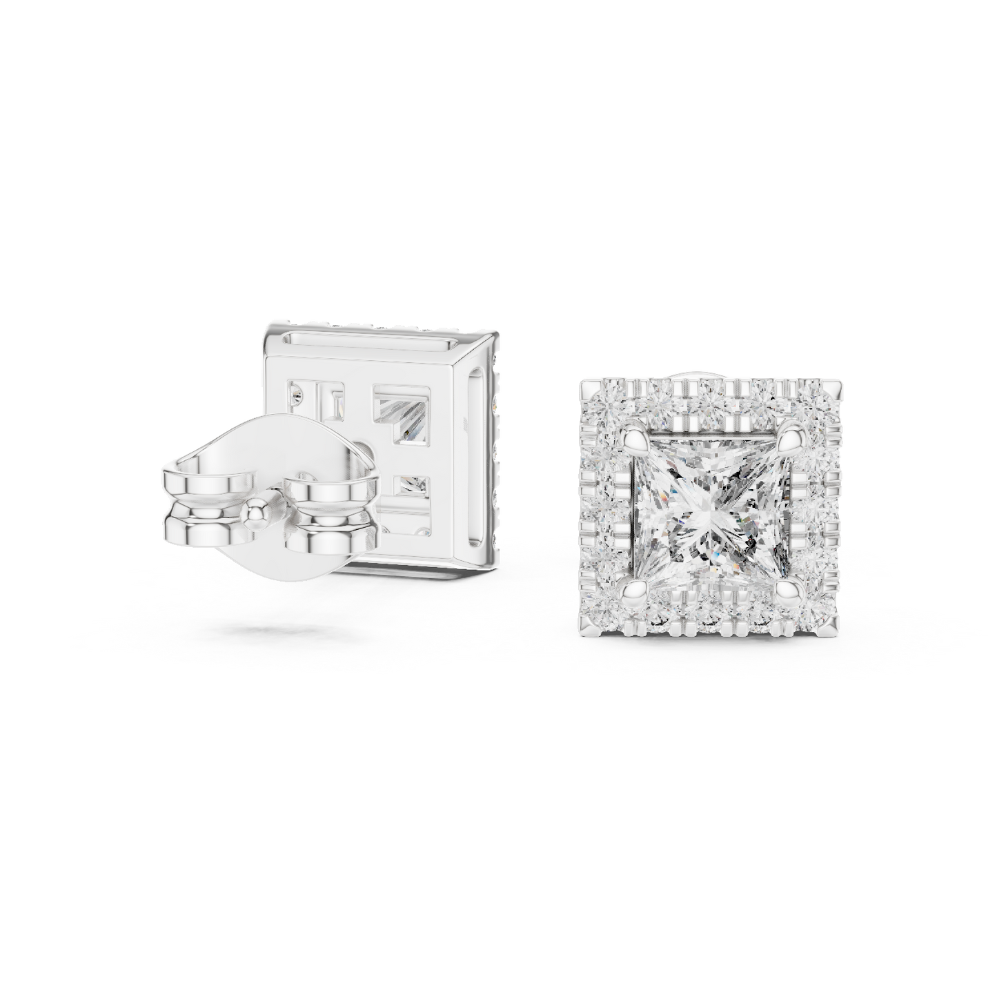 Princess Cut Diamond Earrings On Model in silver