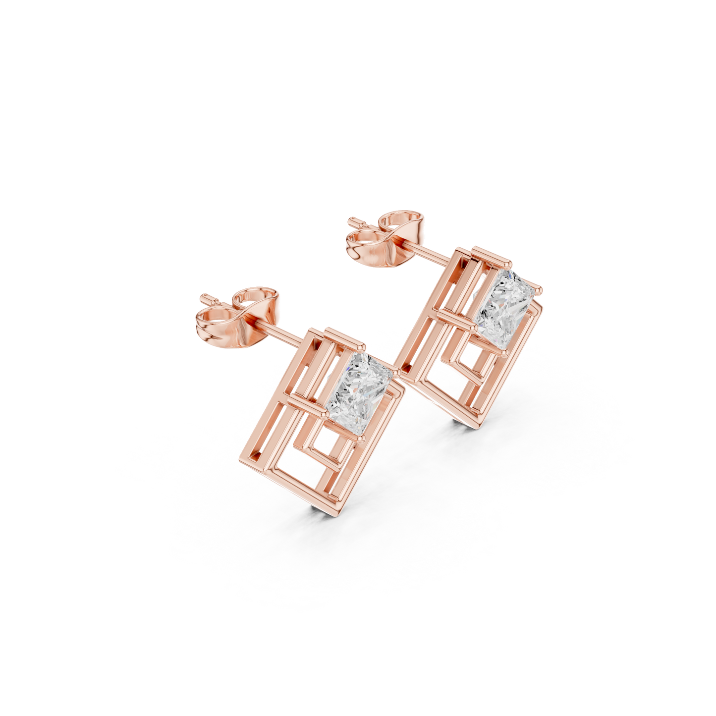 Princess Cut Moissanite Stud Earrings 925 Sterling Silver Geometric Modern Design